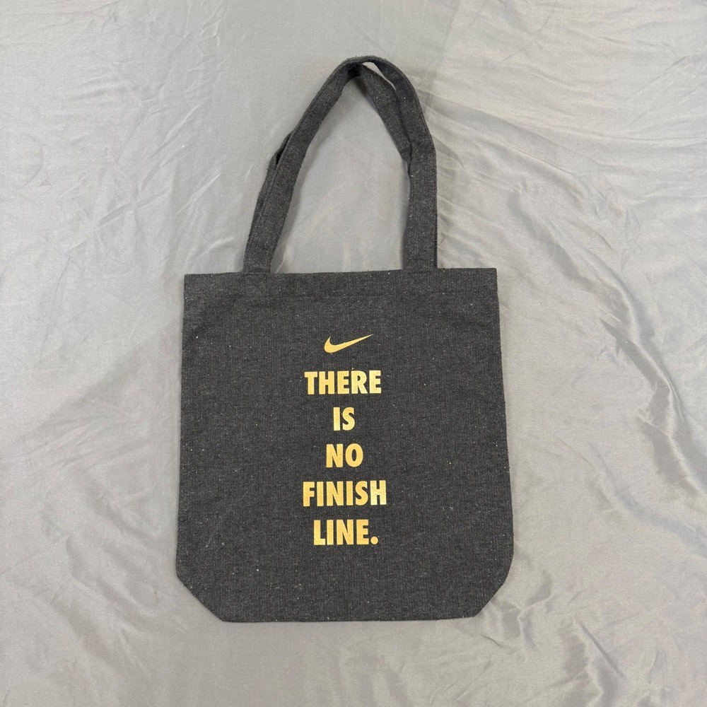 Nike There Is No Finish Line Canvas Tote Bag Charcoal Gray Gold Graphic